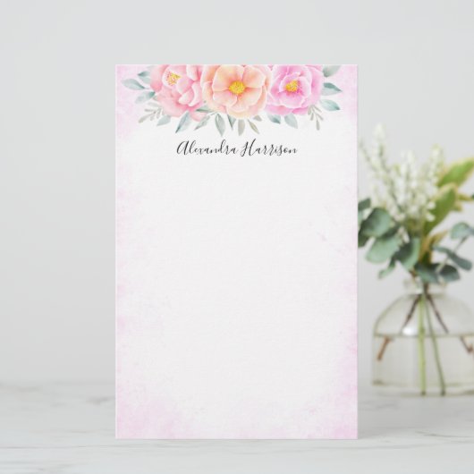 Aquarellbäume Rose Rosa Pfirsichpfirsich Boho Briefpapier (Stehend Vorderseite)