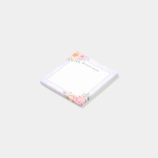 Aquarellbäume Rose Rosa Pfirsichpfirsich Boho Post-it Klebezettel (angewinkelt)