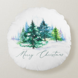 Aquarellbäume Rundes Kissen