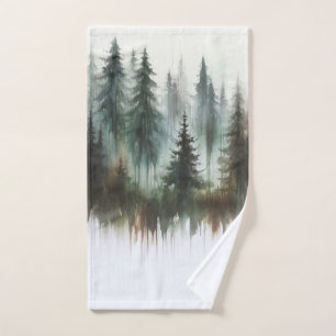 Aquarellbäume rustikale Wildnis Badhandtuch Set