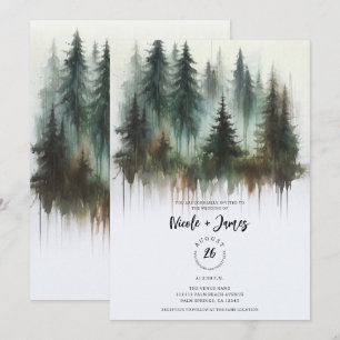 Aquarellbäume Rustikale Wildnis Hochzeit Einladung
