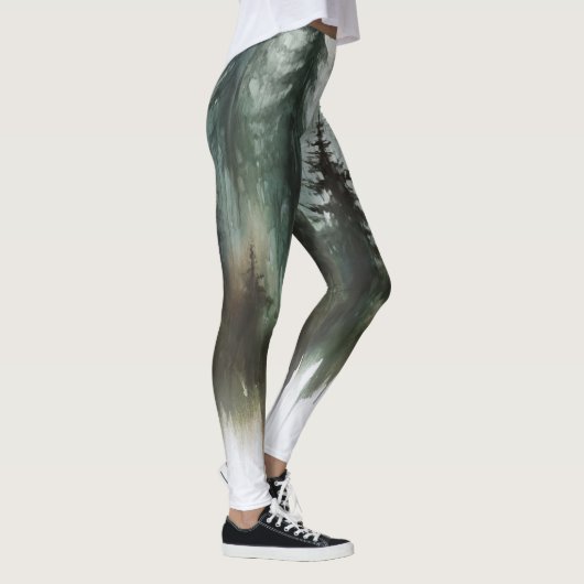 Aquarellbäume Rustikale Wildnis Leggings (Rechts)