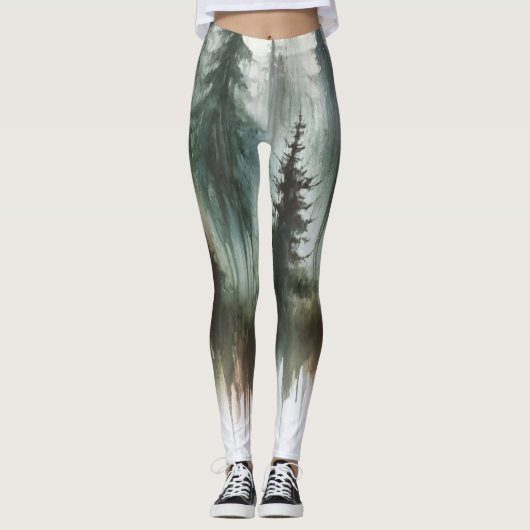 Aquarellbäume Rustikale Wildnis Leggings (Vorderseite)