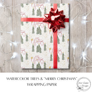 Aquarellbäume und Frohe Weihnachten Geschenkpapier
