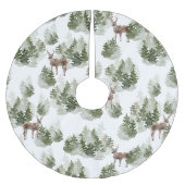Aquarellbäume und Grüne Hirsche Polyester Weihnachtsbaumdecke (Vorderseite)