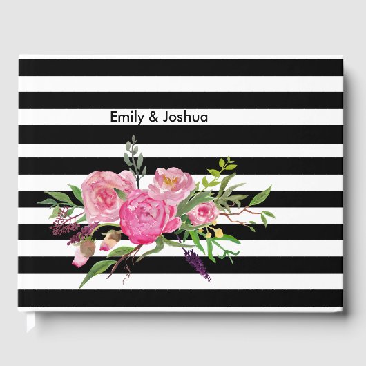 Aquarellbäume und Streifen Hochzeitstorch Gästebuch (Vorderseite)