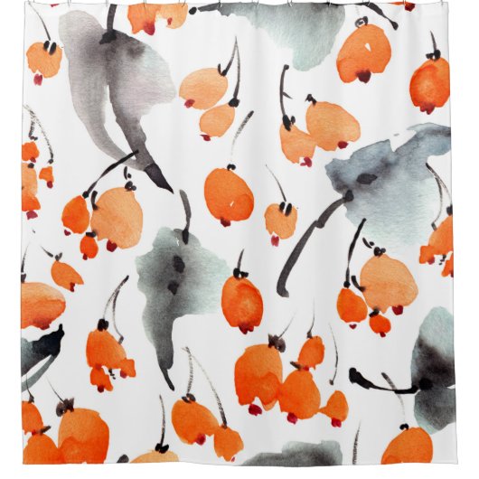 Aquarellbeeren und Blätter - Darstellung Duschvorhang (Vorderseite)