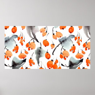 Aquarellbeeren und Blätter - Darstellung Poster