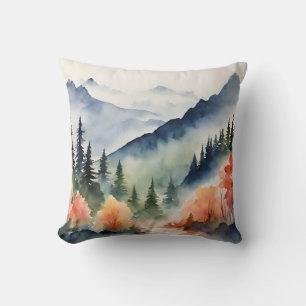 Aquarellberge Bäume Herbst Natur Kissen