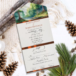 Aquarellberge & Kupferband Hochzeit All In One Einladung