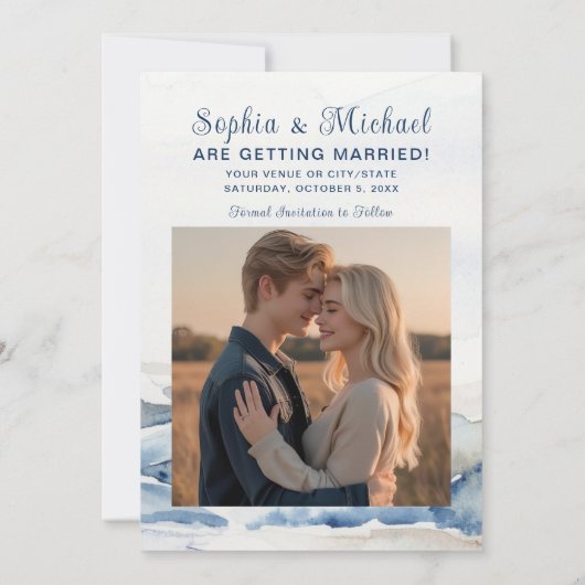 Aquarellberge Rustikale Hochzeit Save the Date (Rückseite)