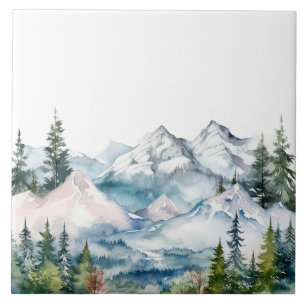 Aquarellberge Winter Fliese