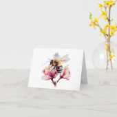Aquarellbiene mit rosa Blume BLANK Karte (Gelbe Blume)