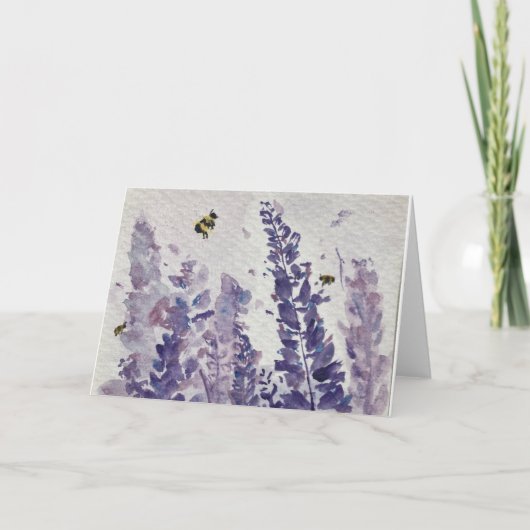 Aquarellbienen in Lavendel Karte (Vorderseite)
