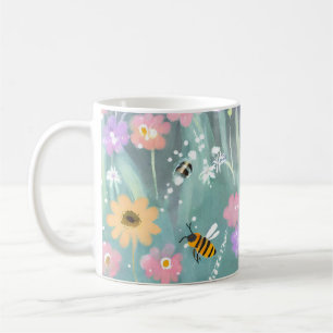 Aquarellbienen über Blume Garten Kaffeetasse
