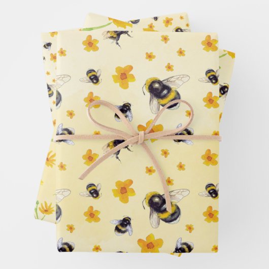 Aquarellbienen und Blume Geschenkpapier Set (Beispiel)