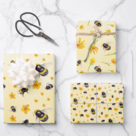 Aquarellbienen und Blume Geschenkpapier Set