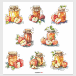Aquarellbild Apfelkonfitüre-Glas und Äpfel Aufkleber