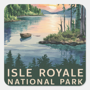 Aquarellbild der Isle Royale Quadratischer Aufkleber