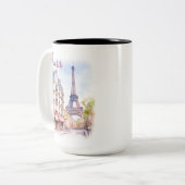 Aquarellbild des Pariser Eiffelturms Zweifarbige Tasse (Vorderseite Links)