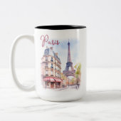Aquarellbild des Pariser Eiffelturms Zweifarbige Tasse (Links)