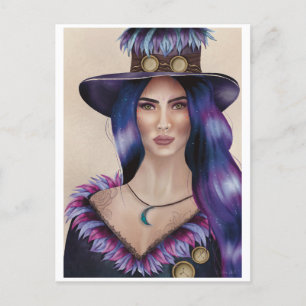 Aquarellbild einer Steampunk-inspiriert Frau Postkarte