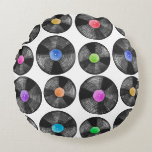 Aquarellbild einer Vinyl lp-Retroaufnahme Rundes Kissen