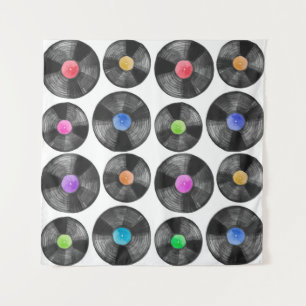 Aquarellbild einer Vinyl lp-Retroaufnahme Wandteppich