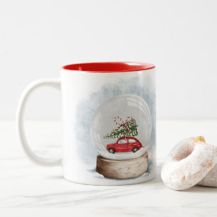 Aquarellbild einer Weihnachtsschneekugel Zweifarbige Tasse