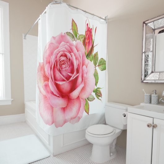 Aquarellbild einer zarten rosa Rosa wi Duschvorhang (Beispiel)