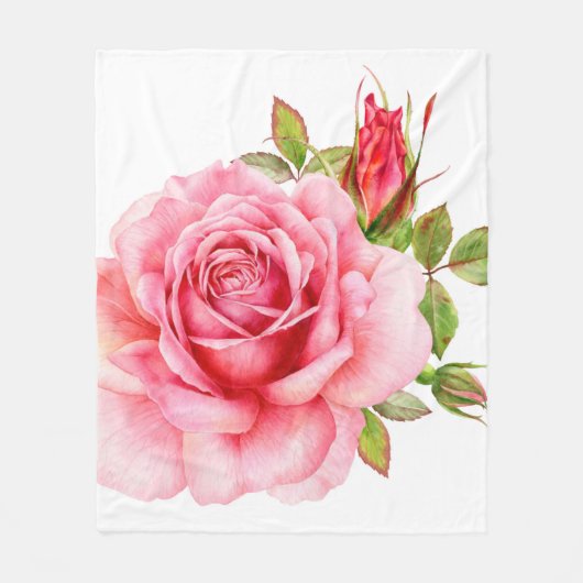 Aquarellbild einer zarten rosa Rosa wi Fleecedecke (Vorderseite)