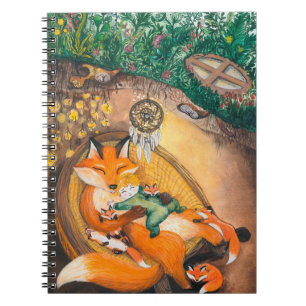 Aquarellbild eines Burrow Papa Fuchs auf einem c Notizblock