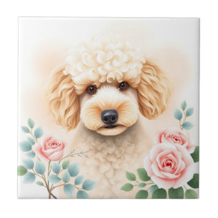 Aquarellbild eines flauschigen Beige Poodle Fliese