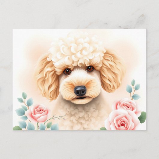 Aquarellbild eines flauschigen Beige Poodle Postkarte (Vorderseite)
