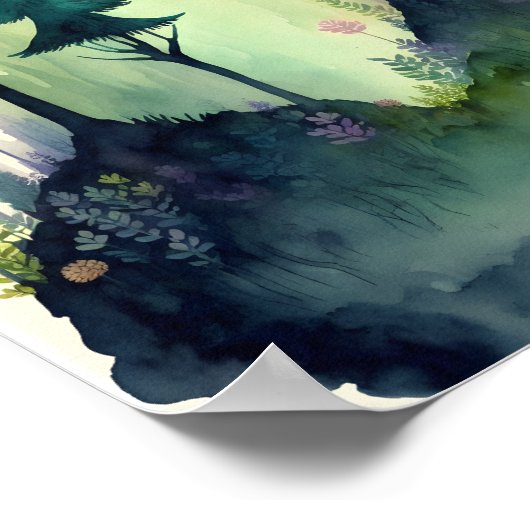 Aquarellbild eines Märchenwaldes Poster (Ecke)