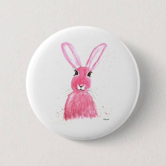 Aquarellbild eines rosa Hasen Button (Vorderseite)
