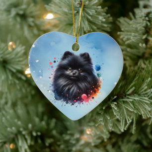 Aquarellbild für den Schwarzen Spitz Keramik Ornament