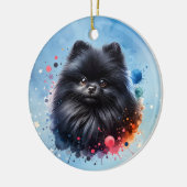 Aquarellbild für den Schwarzen Spitz Keramik Ornament (Links)