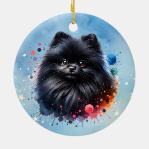 Aquarellbild für den Schwarzen Spitz Keramik Ornament