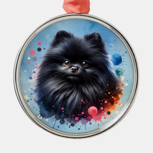 Aquarellbild für den Schwarzen Spitz Ornament Aus Metall (Vorne)