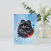 Aquarellbild für den Schwarzen Spitz Postkarte (Stehend Vorderseite)