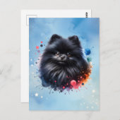 Aquarellbild für den Schwarzen Spitz Postkarte (Vorne/Hinten)