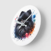 Aquarellbild für den Schwarzen Spitz Runde Wanduhr (Winkel)