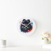 Aquarellbild für den Schwarzen Spitz Runde Wanduhr (Zuhause)