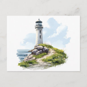 Aquarellbild Leuchtturm und Naturszene Postkarte