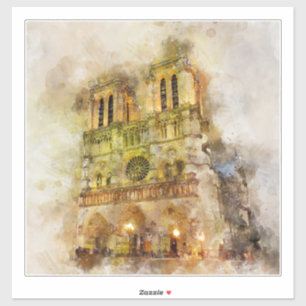 Aquarellbild Notre Dame Kathedrale Paris Aufkleber