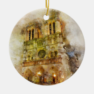 Aquarellbild Notre Dame Kathedrale Paris Keramik Ornament
