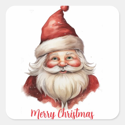 Aquarellbild Santa Claus Quadratischer Aufkleber (Vorderseite)