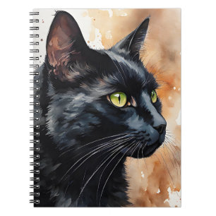 Aquarellbild Schwarze Katze Profil Pose Notizblock