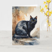 Aquarellbild Schwarzer Katzenleder Gruß Karte (Gelbe Blume)